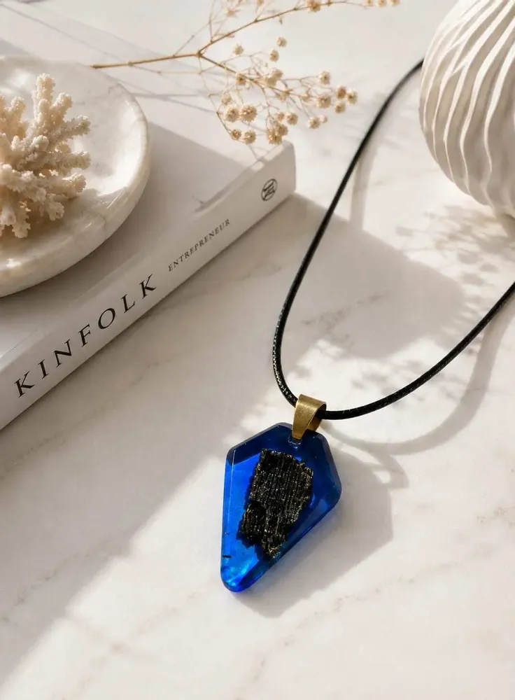 Jewelry - Bog Oak & Resin Pendant Necklace – Shield, 45x20x6 mm - GLASS4CANDLES
