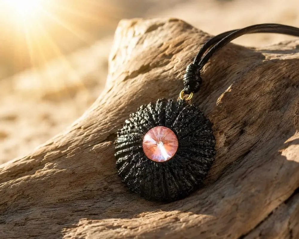 Jewelry - Bog Oak Pendant – Round, 40x40x12 mm – Warm Halo - GLASS4CANDLES
