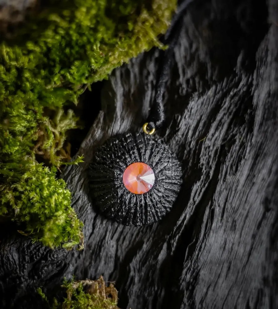 Jewelry - Bog Oak Pendant – Round, 40x40x12 mm – Warm Halo - GLASS4CANDLES
