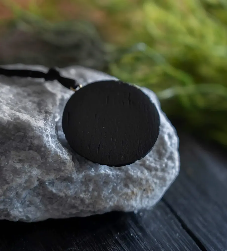 Jewelry - Bog Oak & Austrian Crystal Pendant – Round, 40x40x12 mm – Blue Halo - GLASS4CANDLES