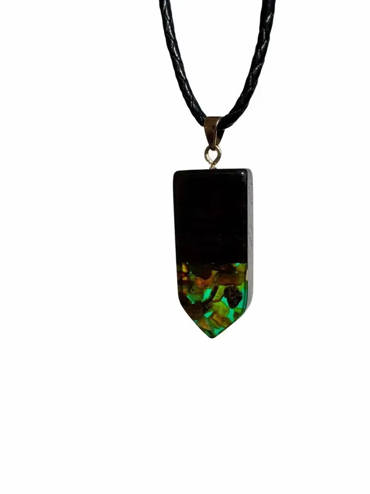 Jewelry - Bog Oak & Amber Pendant – Rectangle, 45x20x6 mm – sapphire resin - GLASS4CANDLES