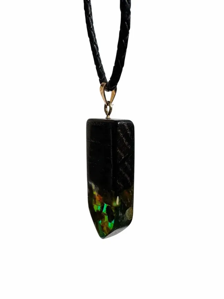 Jewelry - Bog Oak & Amber Pendant – Rectangle, 45x20x6 mm – sapphire resin - GLASS4CANDLES