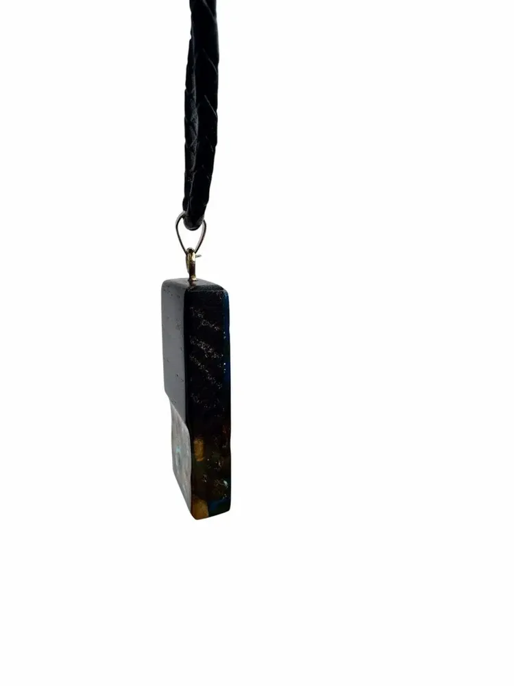 Jewelry - Bog Oak & Baltic Amber Pendant – Rectangle – Turquoise Monolith Bar - GLASS4CANDLES