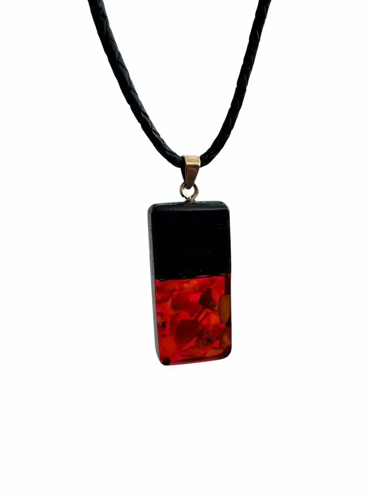 Jewelry - Bog Oak & Baltic Amber Pendant – Rectangle – Baltic Ember Monolith - GLASS4CANDLES