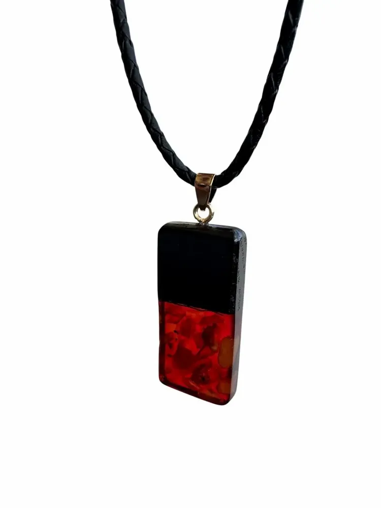 Jewelry - Bog Oak & Baltic Amber Pendant – Rectangle – Baltic Ember Monolith - GLASS4CANDLES