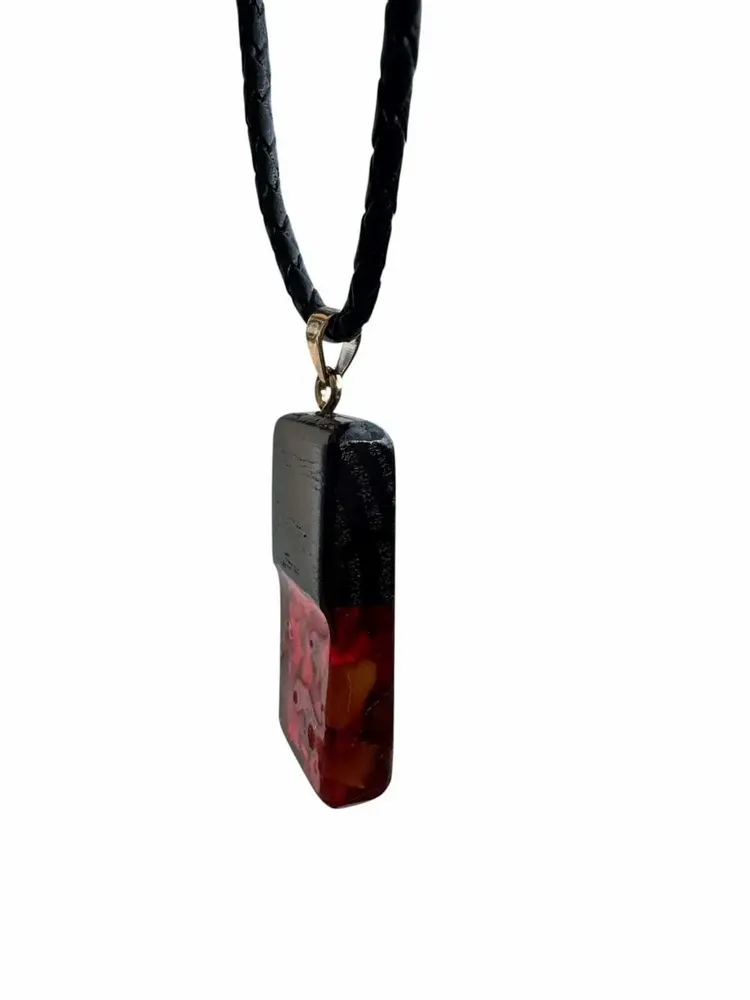 Jewelry - Bog Oak & Baltic Amber Pendant – Rectangle – Baltic Ember Monolith - GLASS4CANDLES