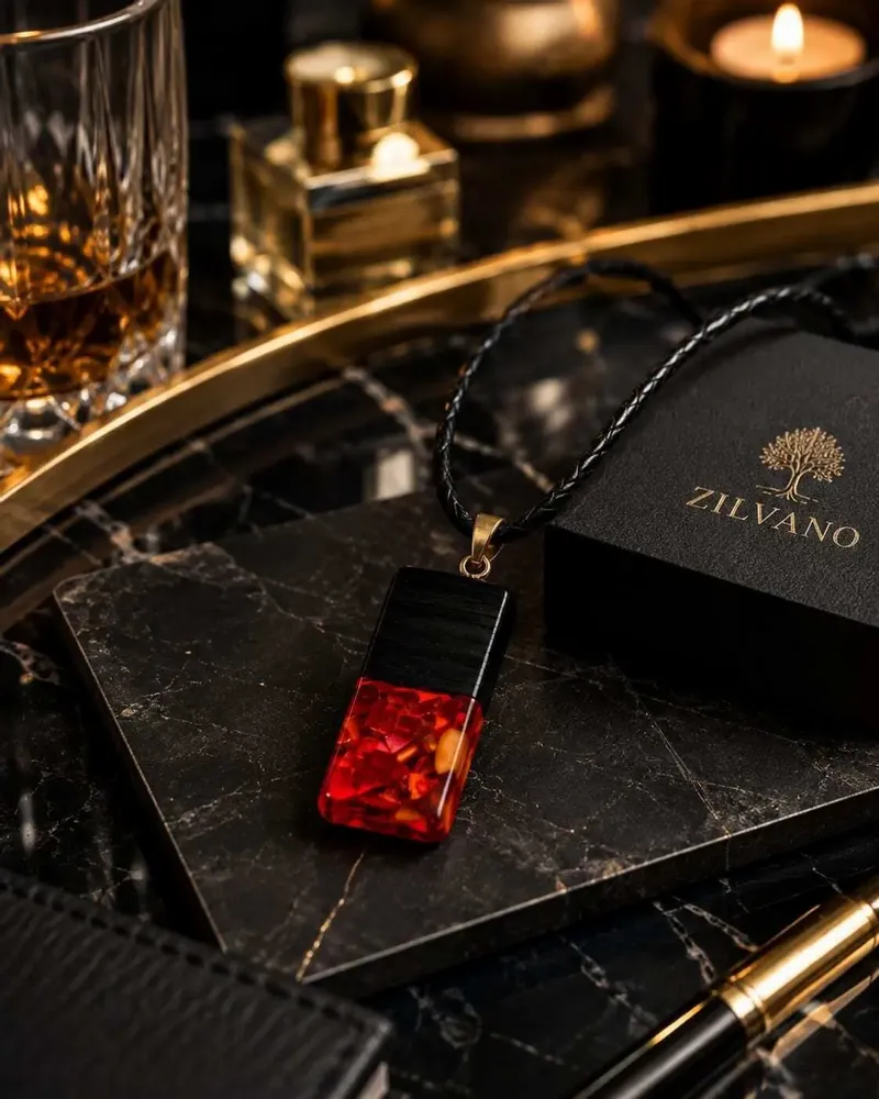 Jewelry - Bog Oak & Baltic Amber Pendant – Rectangle – Baltic Ember Monolith - GLASS4CANDLES