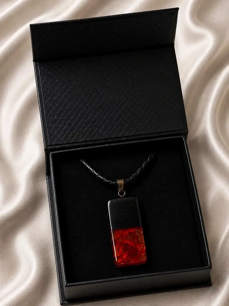 Jewelry - Bog Oak & Baltic Amber Pendant – Rectangle – Baltic Ember Monolith - GLASS4CANDLES