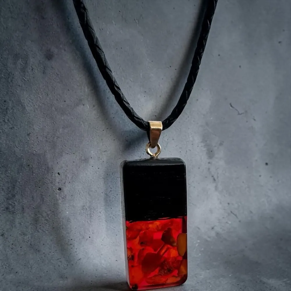 Jewelry - Bog Oak & Baltic Amber Pendant – Rectangle – Baltic Ember Monolith - GLASS4CANDLES