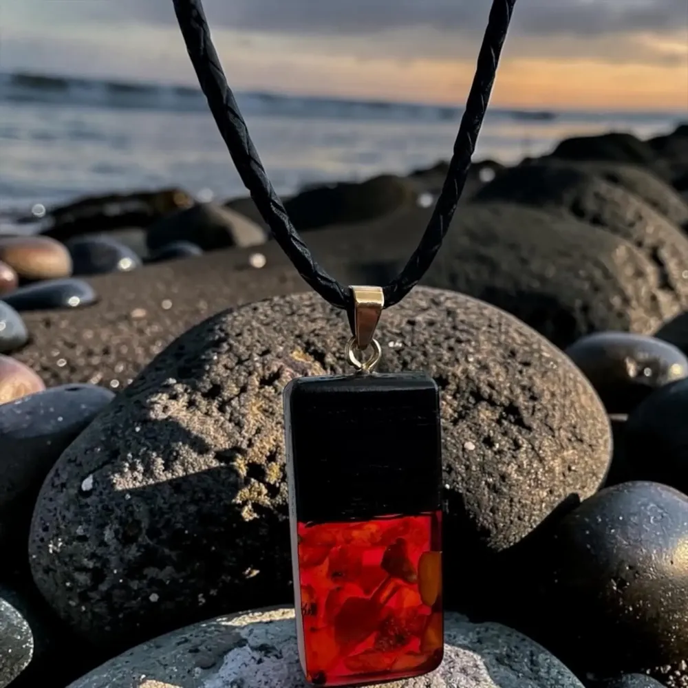 Jewelry - Bog Oak & Baltic Amber Pendant – Rectangle – Baltic Ember Monolith - GLASS4CANDLES