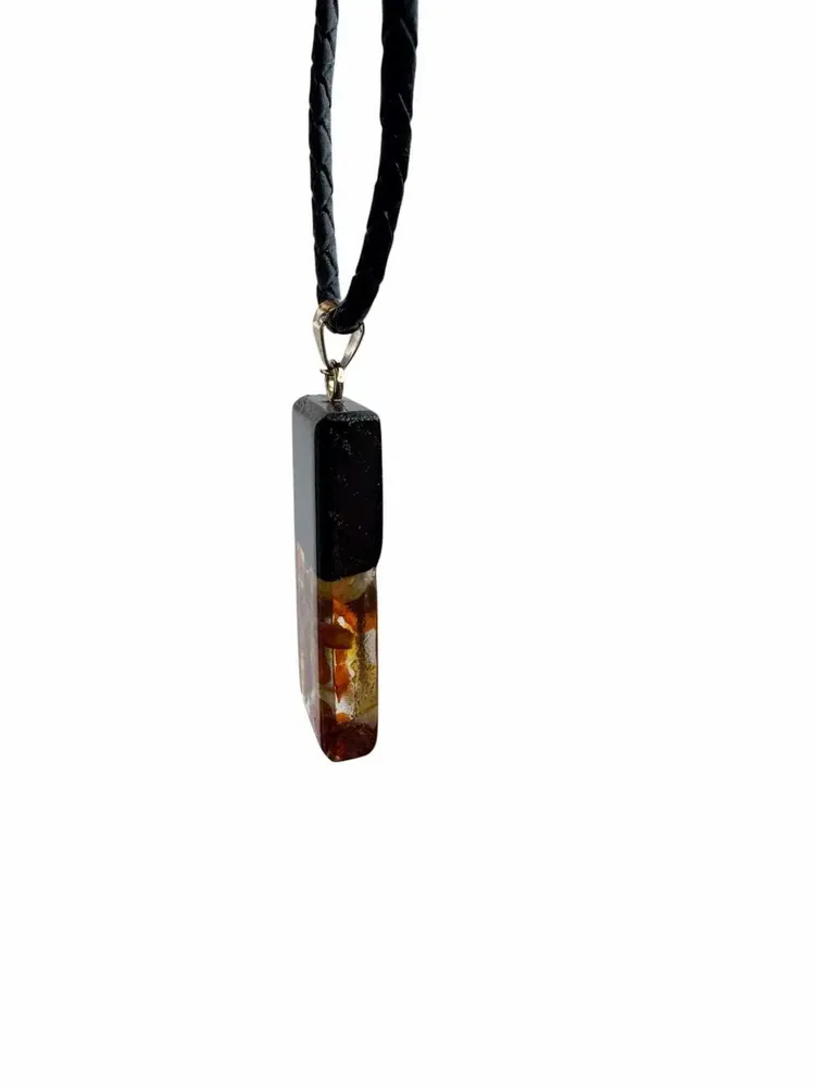 Jewelry - Bog Oak & Amber Pendant – Rectangle, 40x20x6 mm – Clear Monolith Bar - GLASS4CANDLES