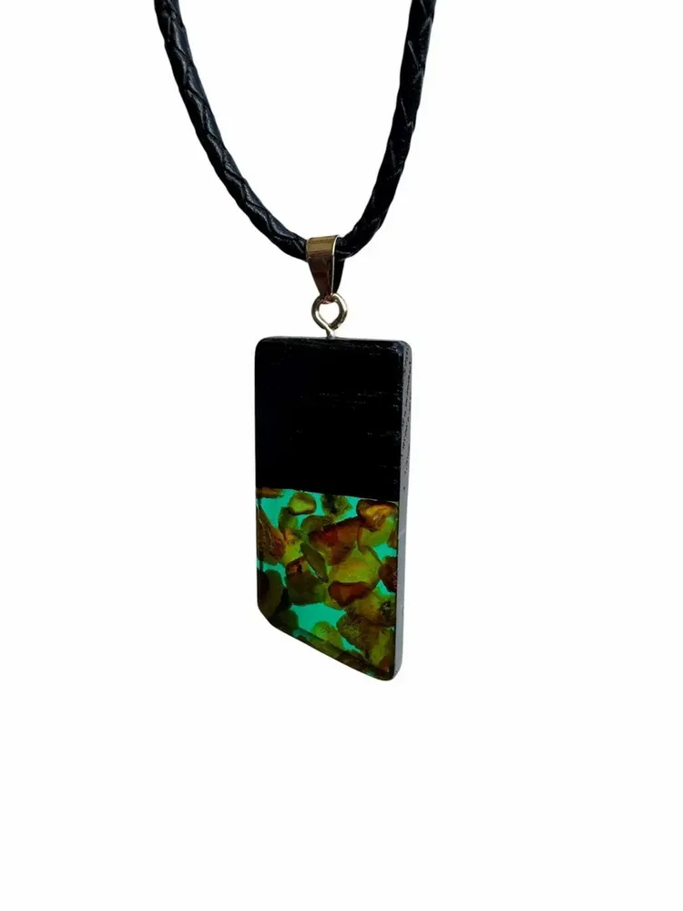 Jewelry - Bog Oak & Amber Pendant – Rectangle, 43x20x6 mm – Sapphire Facet Bar - GLASS4CANDLES