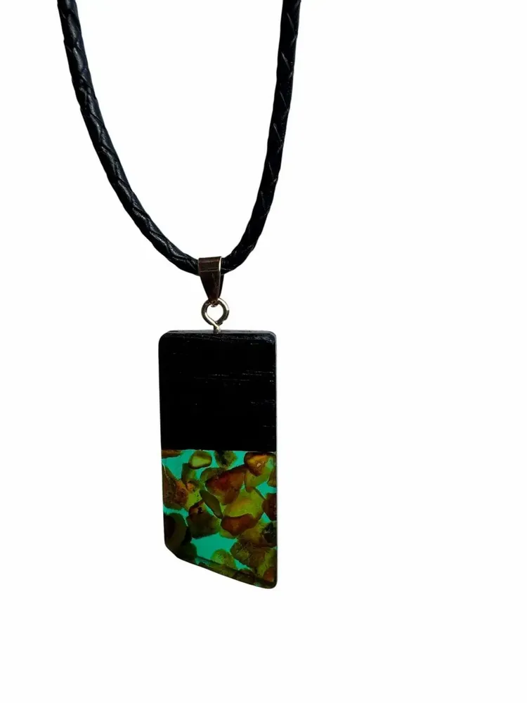 Jewelry - Bog Oak & Amber Pendant – Rectangle, 43x20x6 mm – Sapphire Facet Bar - GLASS4CANDLES