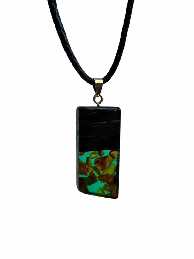 Jewelry - Bog Oak & Amber Pendant – Rectangle, 43x20x6 mm – Sapphire Facet Bar - GLASS4CANDLES