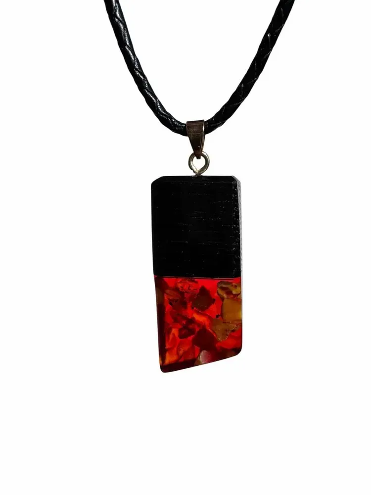 Jewelry - Bog Oak & Amber Pendant – Rectangle, 43x20x6 mm – Baltic Ember Facet - GLASS4CANDLES