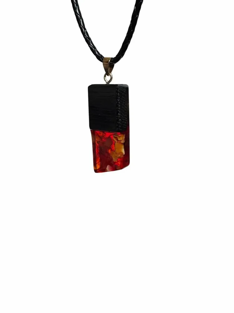 Jewelry - Bog Oak & Amber Pendant – Rectangle, 43x20x6 mm – Baltic Ember Facet - GLASS4CANDLES