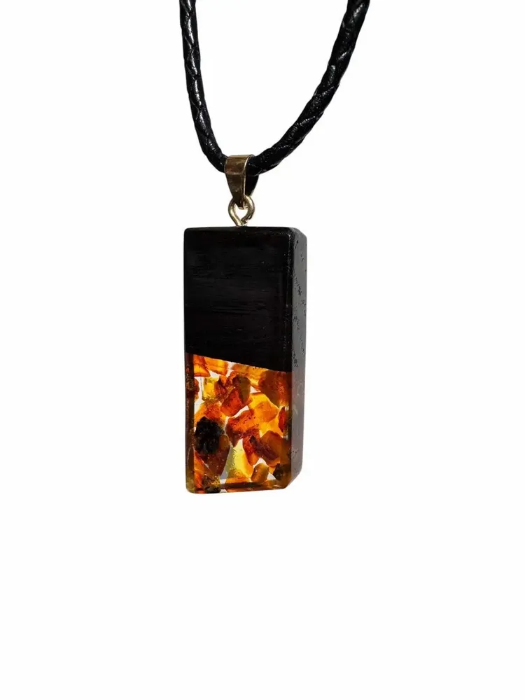 Bijoux - Pendentif en chêne noir et ambre – rectangle – Facet Bar Transparent - GLASS4CANDLES
