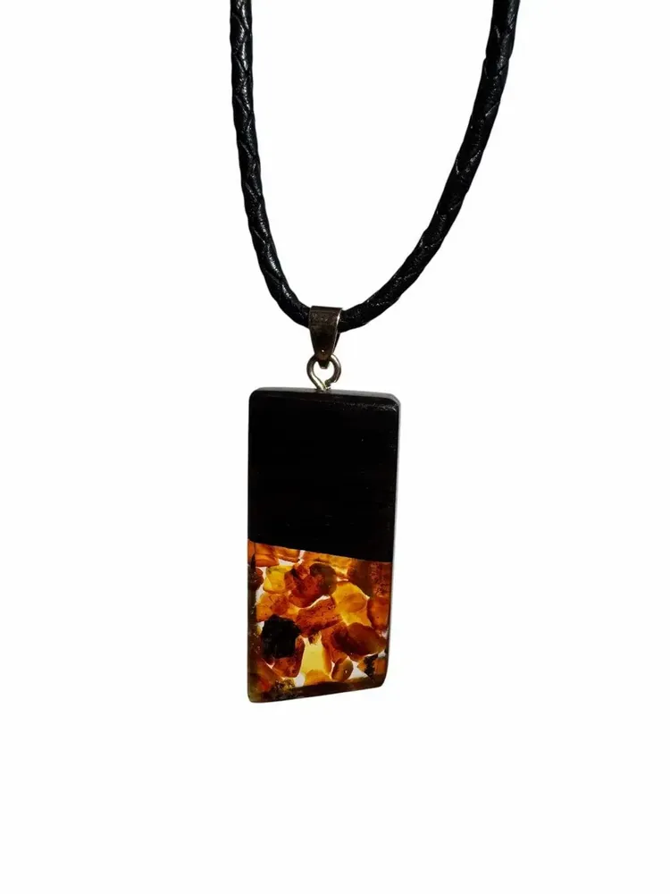 Bijoux - Pendentif en chêne noir et ambre – rectangle – Facet Bar Transparent - GLASS4CANDLES