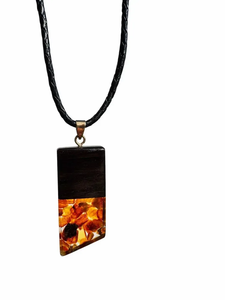 Bijoux - Pendentif en chêne noir et ambre – rectangle – Facet Bar Transparent - GLASS4CANDLES