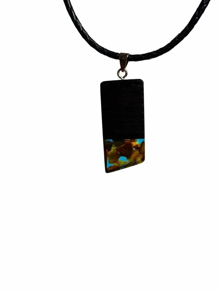 Jewelry - Bog Oak & Amber Pendant – Rectangle, 43x20x6 mm – Turquoise Facet Bar - GLASS4CANDLES