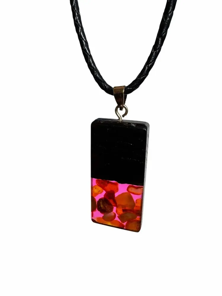 Jewelry - Bog Oak & Amber Pendant – Rectangle, 40x20x6 mm – Fuchsia Monolith Bar - GLASS4CANDLES