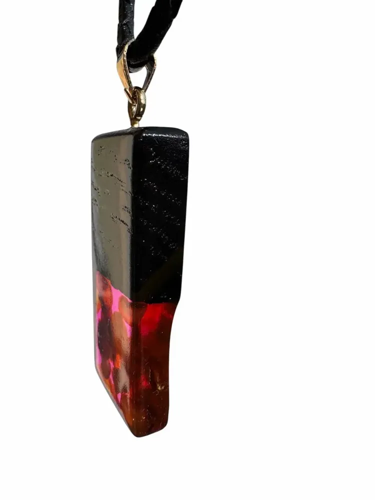 Jewelry - Bog Oak & Amber Pendant – Rectangle, 40x20x6 mm – Fuchsia Monolith Bar - GLASS4CANDLES