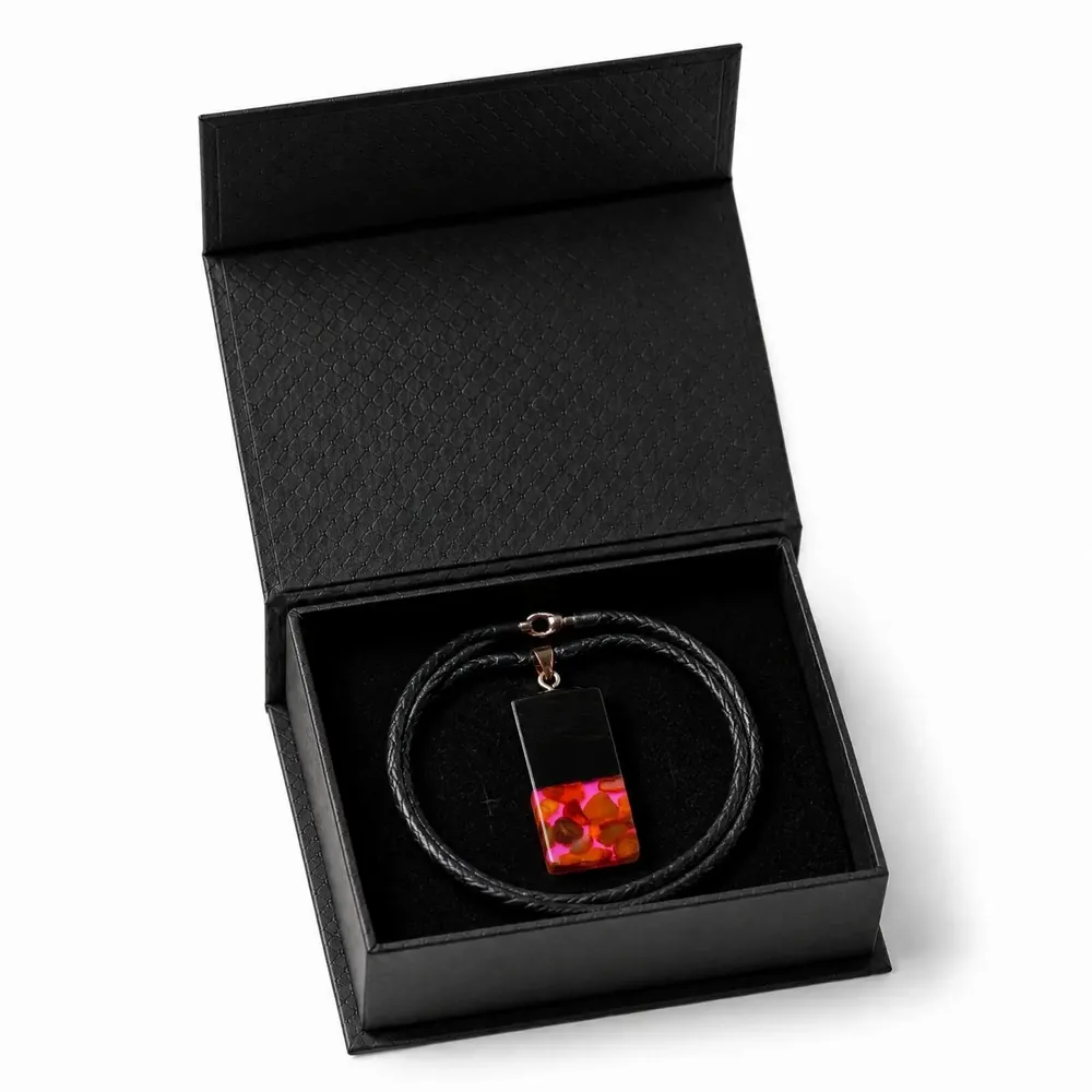 Jewelry - Bog Oak & Amber Pendant – Rectangle, 40x20x6 mm – Fuchsia Monolith Bar - GLASS4CANDLES