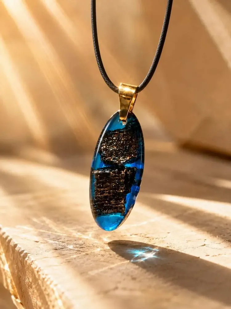 Jewelry - Bog Oak & Resin Pendant Necklace – Drop – Blue Droplet / Pear - GLASS4CANDLES