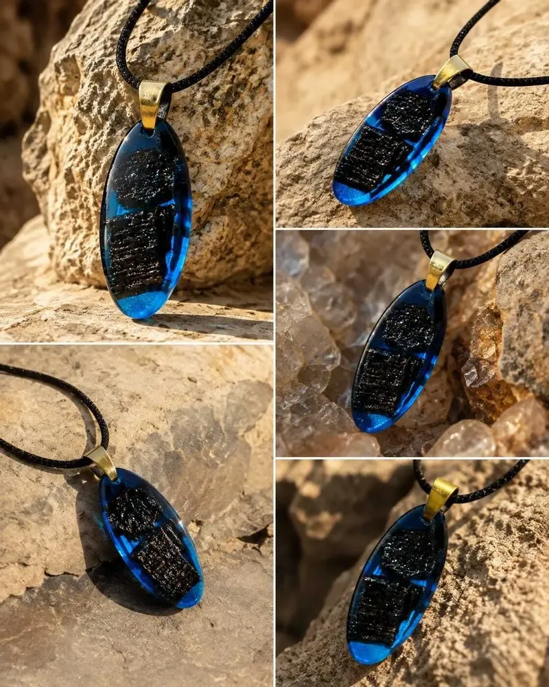 Jewelry - Bog Oak & Resin Pendant Necklace – Drop – Blue Droplet / Pear - GLASS4CANDLES