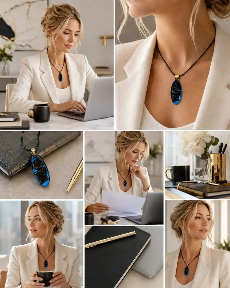 Jewelry - Bog Oak & Resin Pendant Necklace – Drop – Blue Droplet / Pear - GLASS4CANDLES