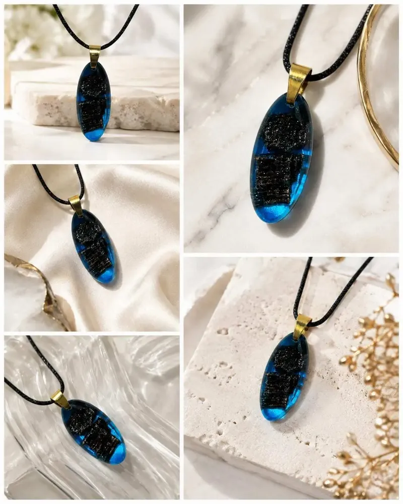 Jewelry - Bog Oak & Resin Pendant Necklace – Drop – Blue Droplet / Pear - GLASS4CANDLES