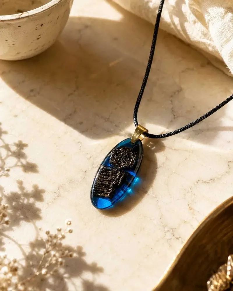 Jewelry - Bog Oak & Resin Pendant Necklace – Drop – Blue Droplet / Pear - GLASS4CANDLES