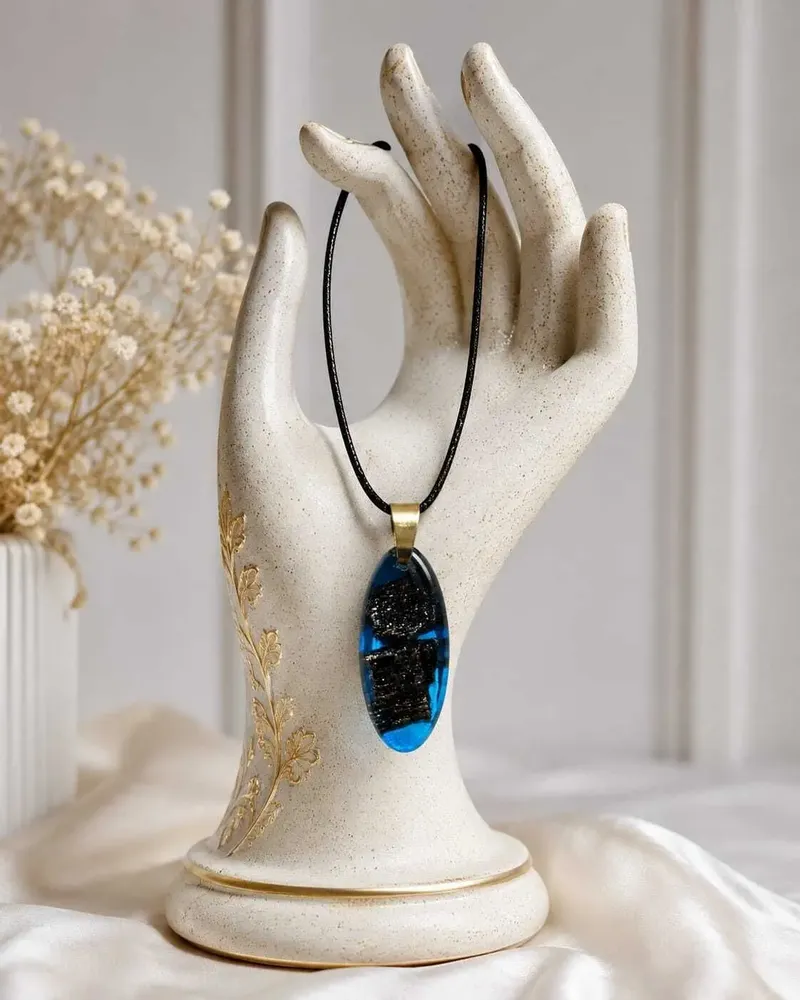 Jewelry - Bog Oak & Resin Pendant Necklace – Drop – Blue Droplet / Pear - GLASS4CANDLES
