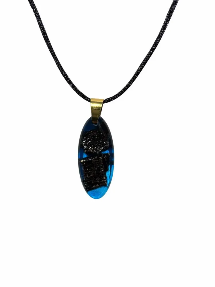 Jewelry - Bog Oak & Resin Pendant Necklace – Drop – Blue Droplet / Pear - GLASS4CANDLES