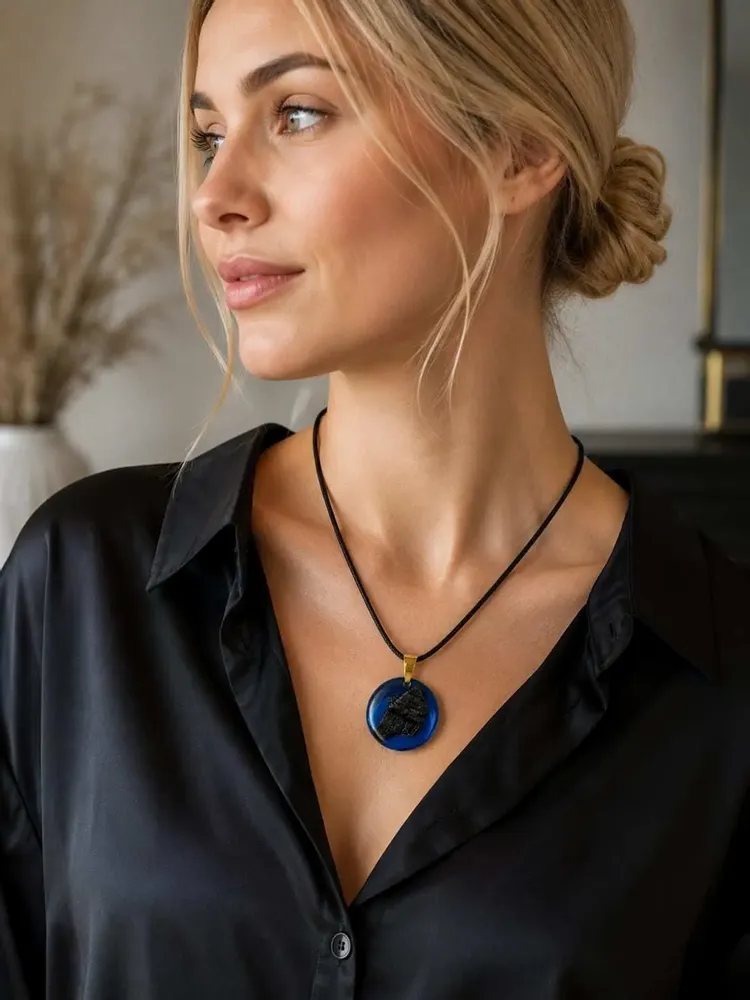Jewelry - Bog Oak & Resin Pendant Necklace – Round, 39x38x6 mm - GLASS4CANDLES