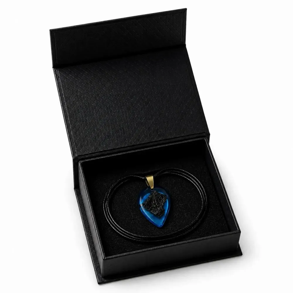 Jewelry - Bog Oak & Resin Pendant Necklace – Drop, 39x16x6 mm – Blue Droplet - GLASS4CANDLES