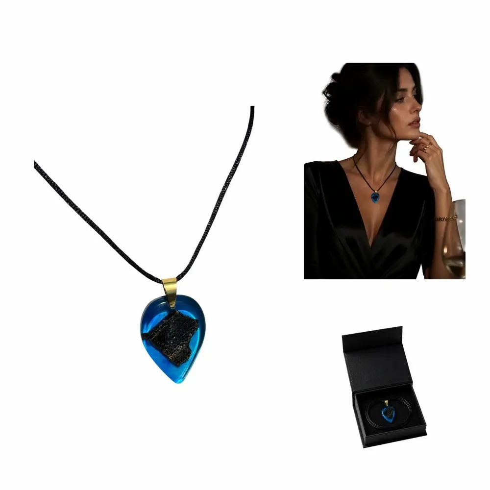 Jewelry - Bog Oak & Resin Pendant Necklace – Drop, 39x16x6 mm – Blue Droplet - GLASS4CANDLES