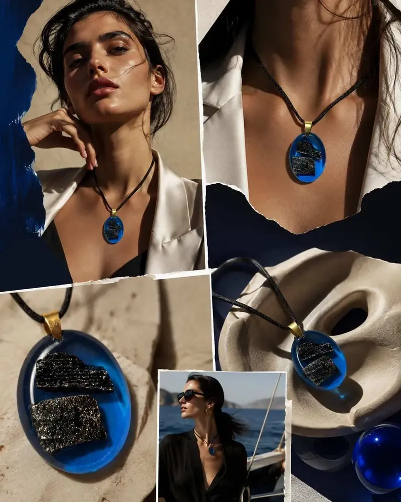Bijoux - Pendentif en chêne noir et résine – ovale, 37x28x6 mm – Oval Bleu - GLASS4CANDLES
