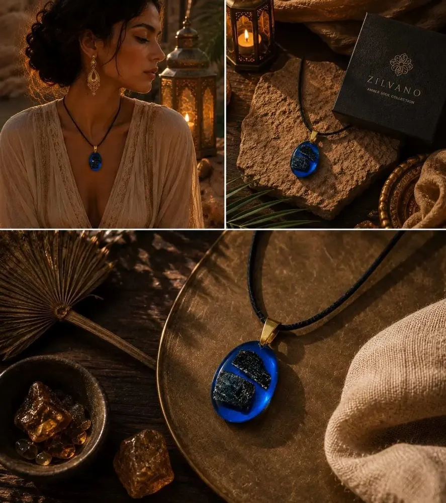 Bijoux - Pendentif en chêne noir et résine – ovale, 37x28x6 mm – Oval Bleu - GLASS4CANDLES