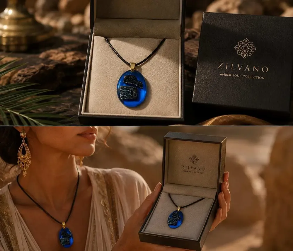 Bijoux - Pendentif en chêne noir et résine – ovale, 37x28x6 mm – Oval Bleu - GLASS4CANDLES