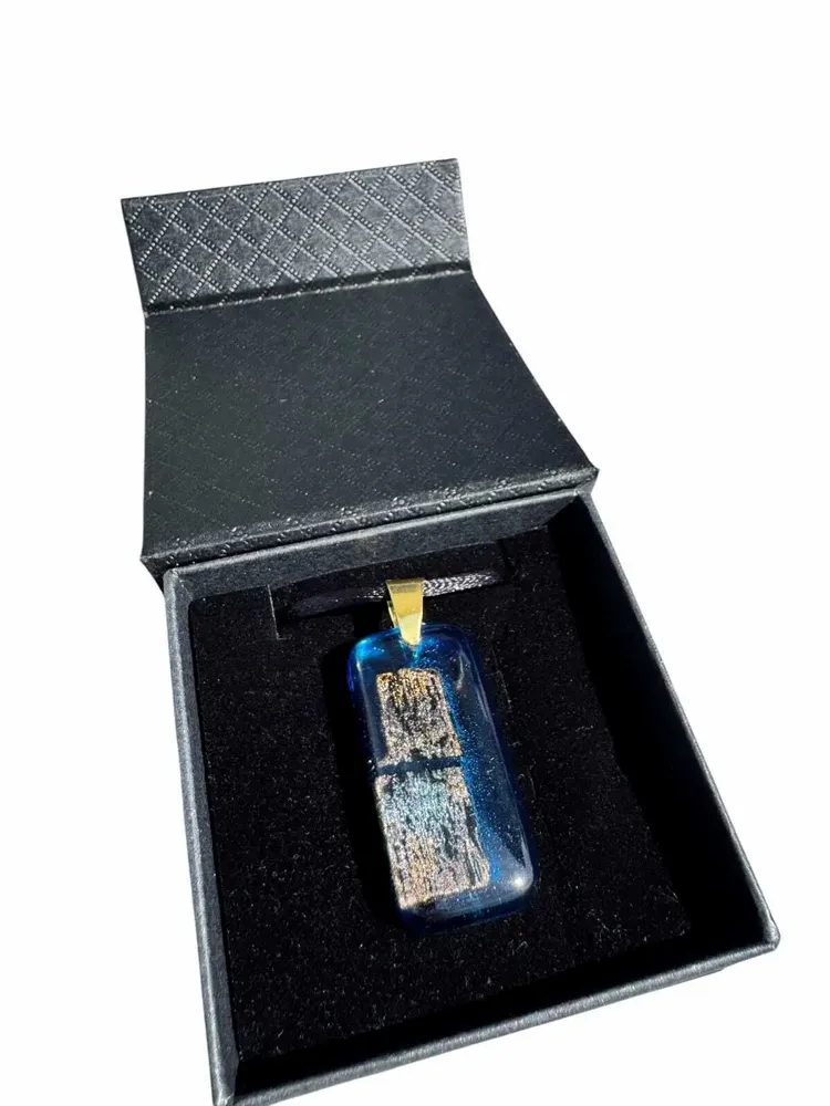 Jewelry - Bog Oak & Resin Pendant Necklace – Rectangle – Blue Rectangle - GLASS4CANDLES