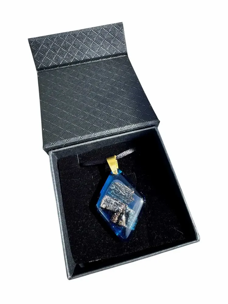 Jewelry - Bog Oak & Resin Pendant Necklace – Diamond – Blue Geometric - GLASS4CANDLES
