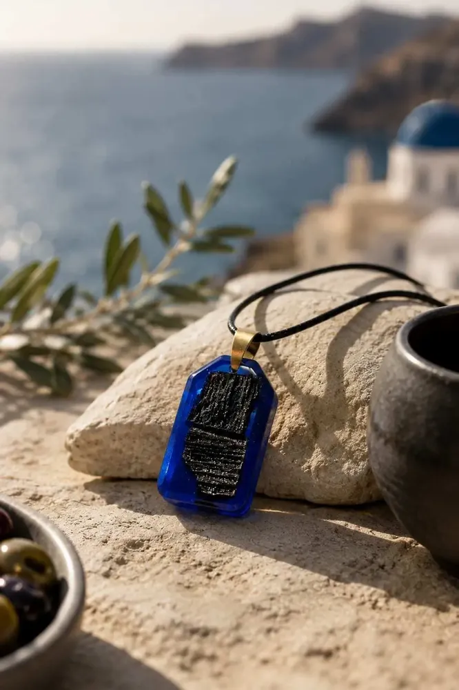 Jewelry - Bog Oak & Resin Pendant Necklace – Rectangle – Blue Peaked Rectangle - GLASS4CANDLES