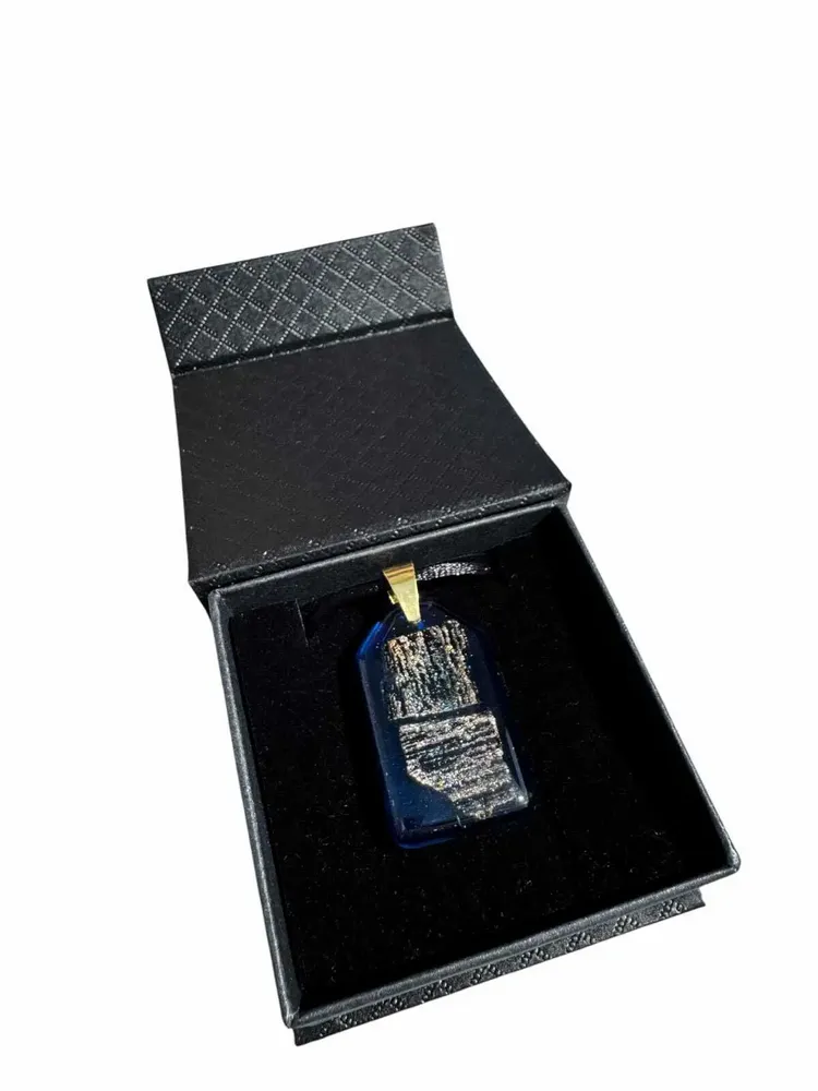 Jewelry - Bog Oak & Resin Pendant Necklace – Rectangle – Blue Peaked Rectangle - GLASS4CANDLES