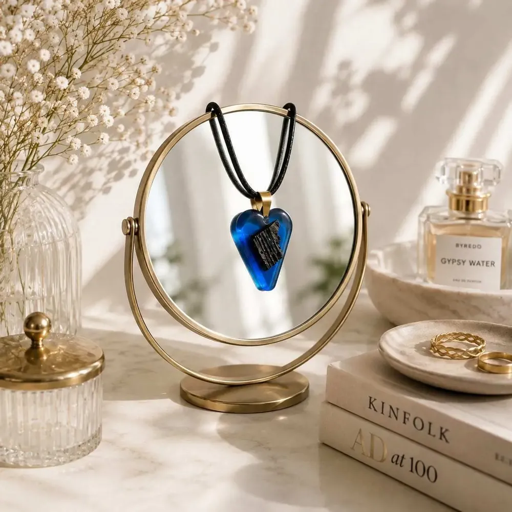 Jewelry - Bog Oak & Resin Pendant Necklace – Heart, 38x26x6 mm – Blue Heart - GLASS4CANDLES