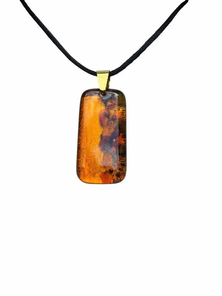 Jewelry - Bog Oak & Amber Pendant Necklace – Rectangle – Natural Rectangle - GLASS4CANDLES