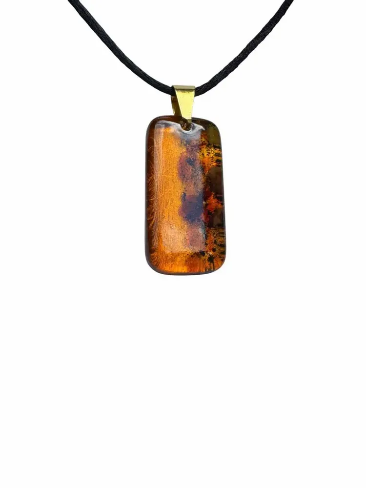 Jewelry - Bog Oak & Amber Pendant Necklace – Rectangle – Natural Rectangle - GLASS4CANDLES