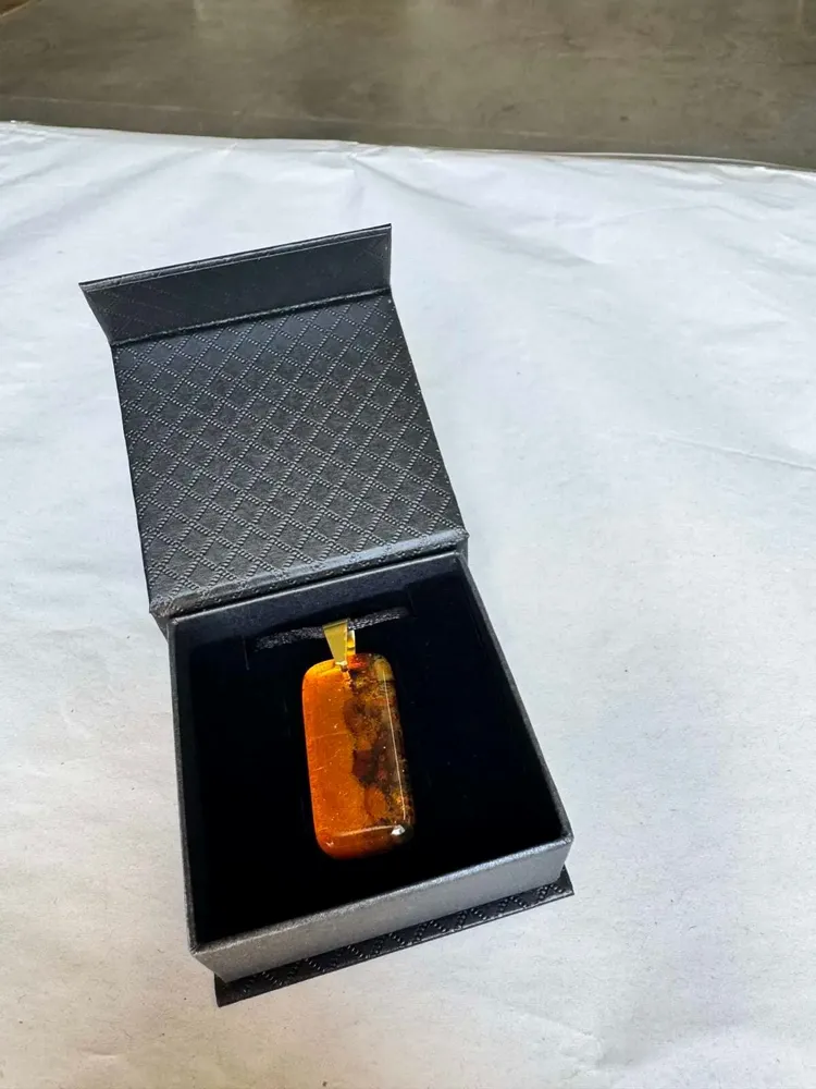 Jewelry - Bog Oak & Amber Pendant Necklace – Rectangle – Natural Rectangle - GLASS4CANDLES
