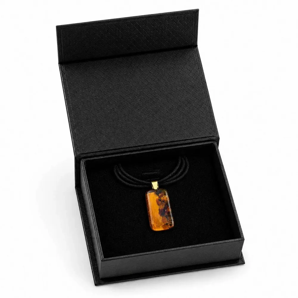 Jewelry - Bog Oak & Amber Pendant Necklace – Rectangle – Natural Rectangle - GLASS4CANDLES