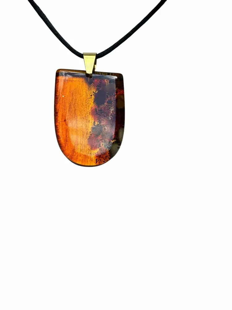 Jewelry - Bog Oak & Amber Pendant Necklace – Shield, 37x26x6 mm – Natural Shield - GLASS4CANDLES
